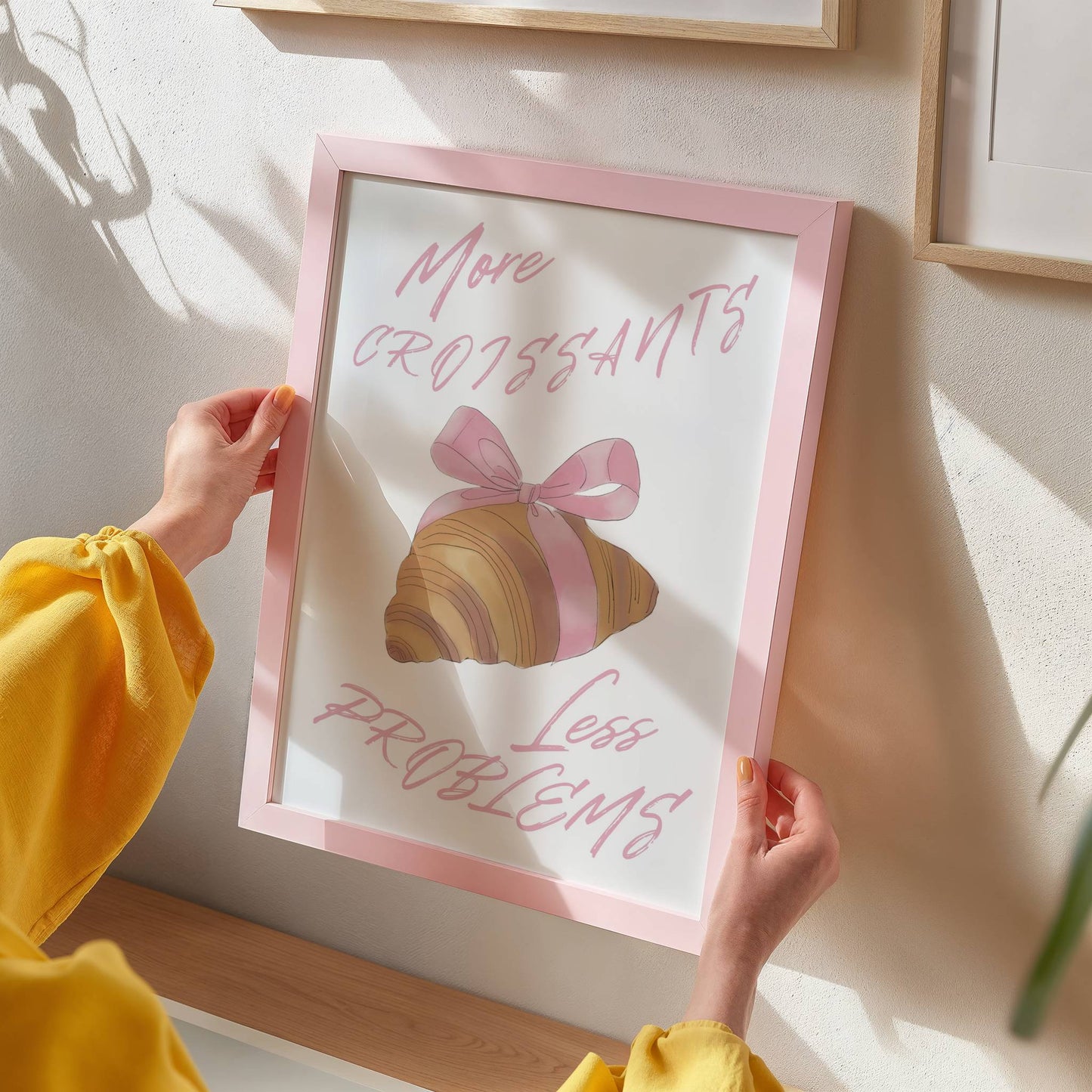 Pink Trendy "More Croissants, Less Problems" Print - Digital Product