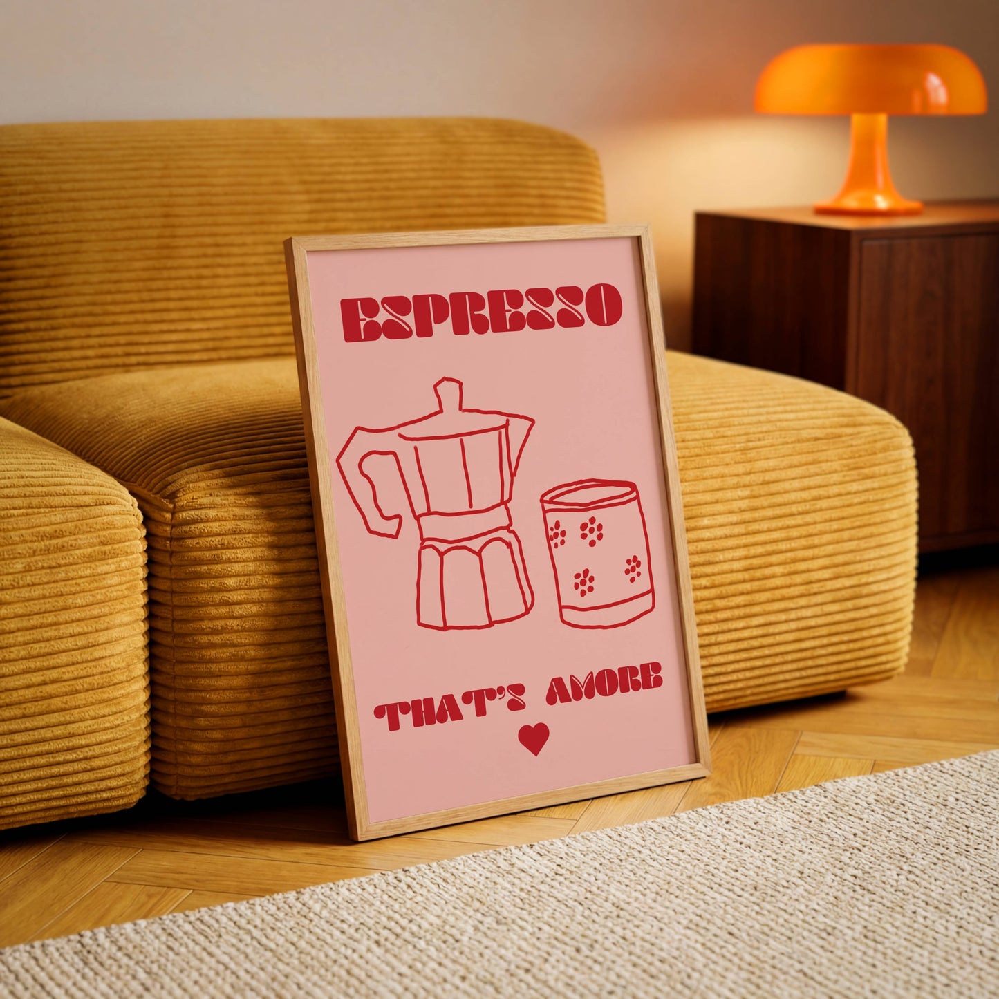 "Espresso Amore" Pink and red, doodle style print - Digital Product