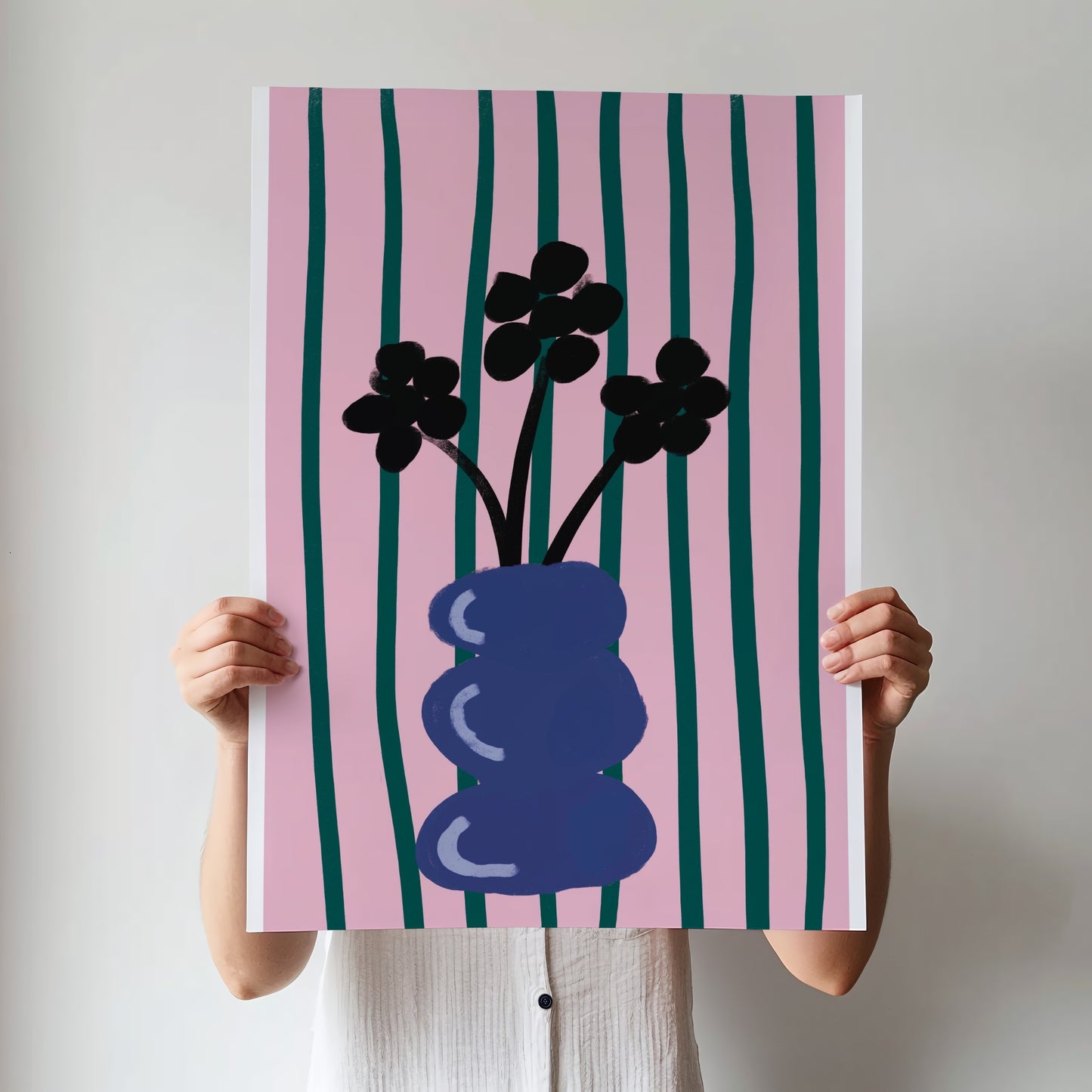 Flowers & Stripes Abstract Wall Art - Digital Product