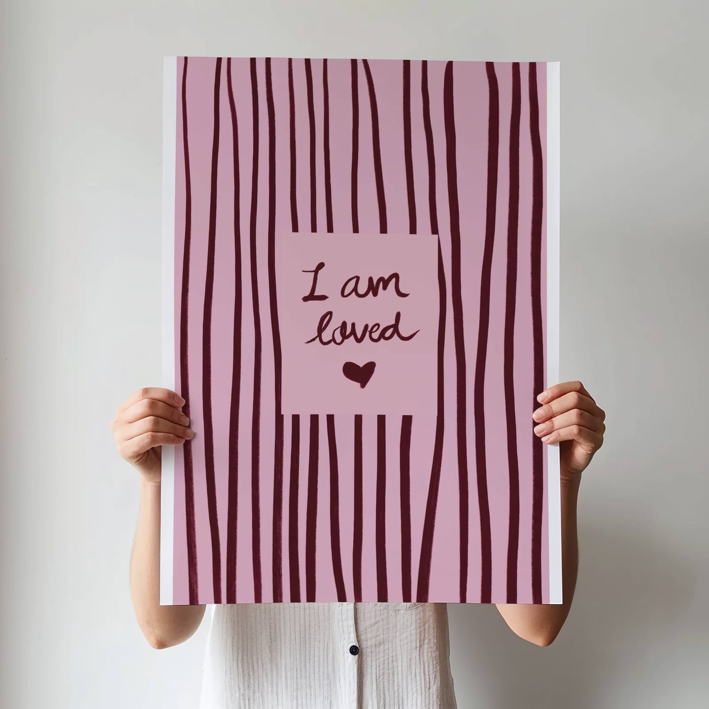 Pink & Red Striped "I Am Loved" Affirmation Print - Digital Product