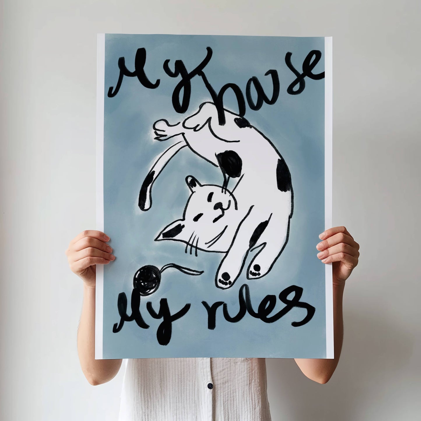 Lounging cat illustration with “My House My Rules” - Digital Product
