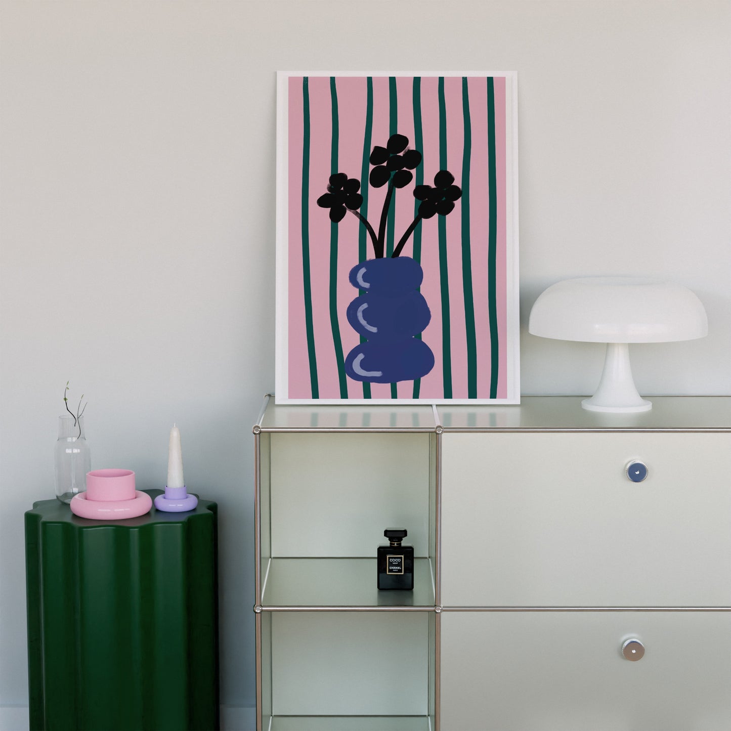 Flowers & Stripes Abstract Wall Art - Digital Product