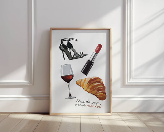 Chic "Less Drama More Merlot" Wall Art - Digital product