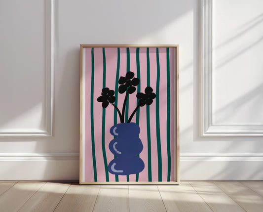 Flowers & Stripes Abstract Wall Art - Digital Product