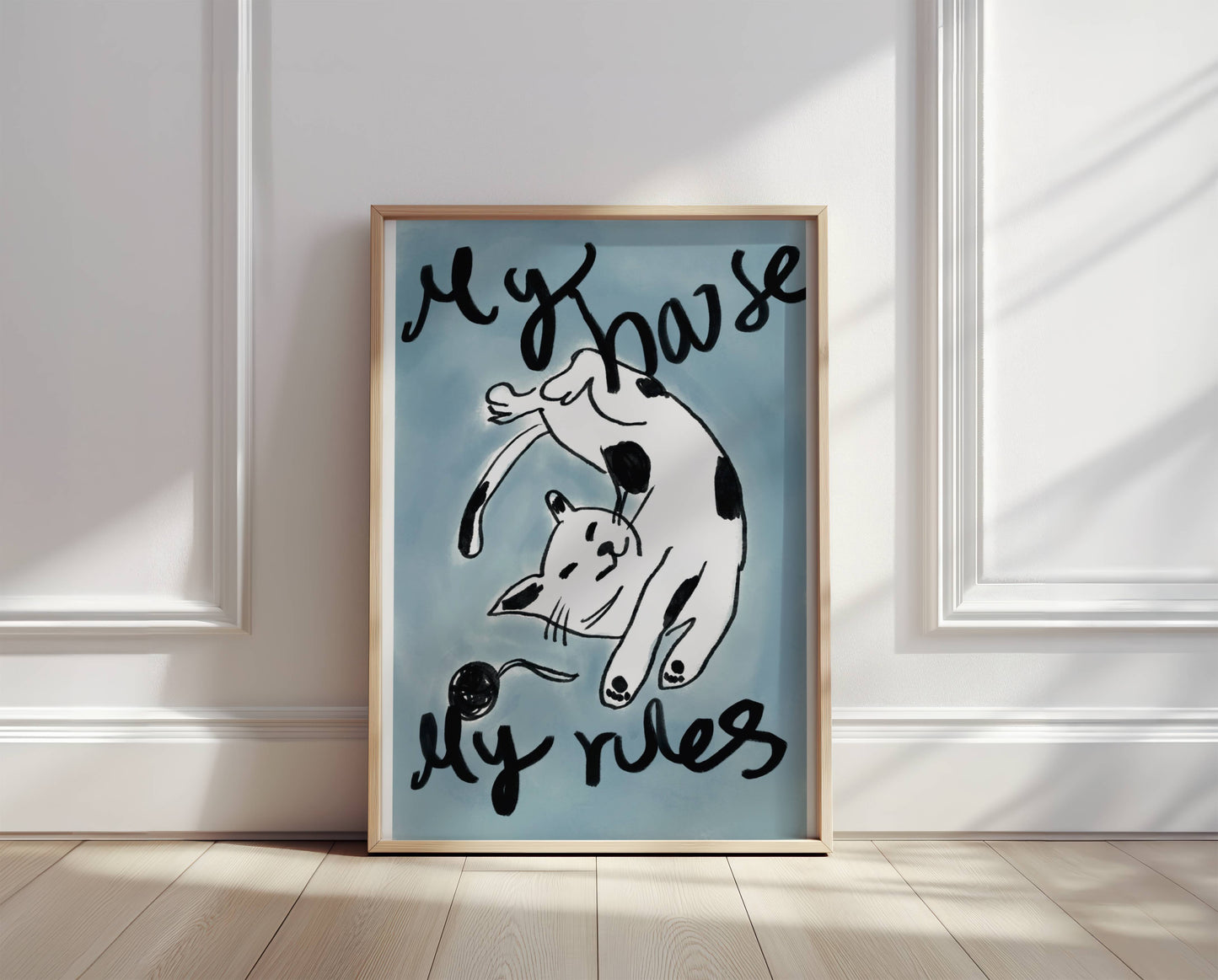 Lounging cat illustration with “My House My Rules” - Digital Product