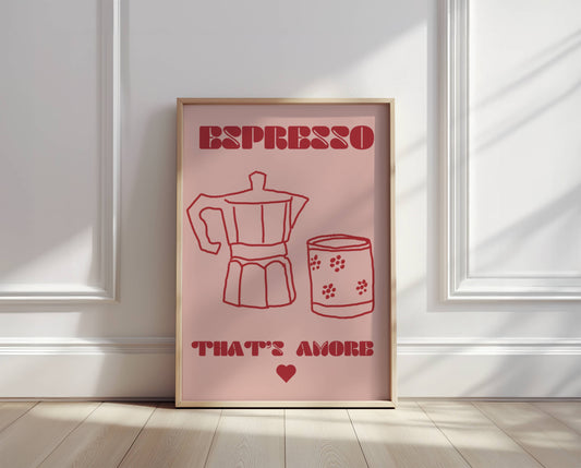 "Espresso Amore" Pink and red, doodle style print - Digital Product