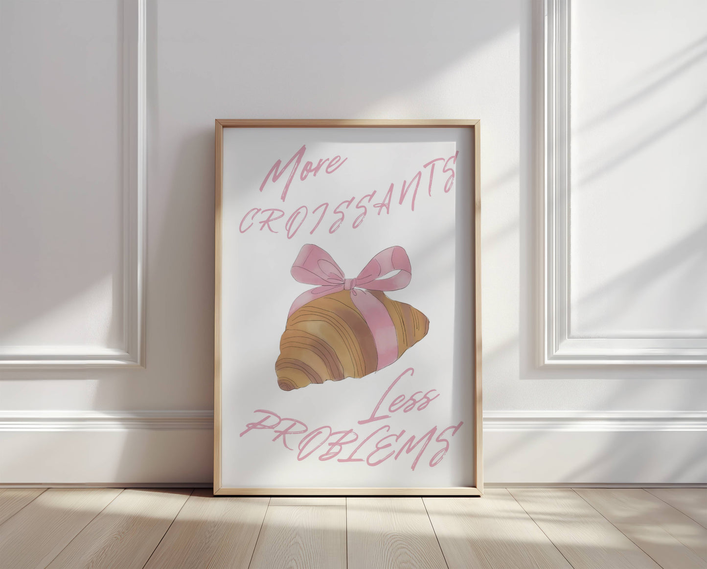 Pink Trendy "More Croissants, Less Problems" Print - Digital Product