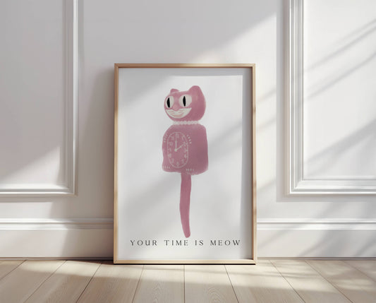 "Your Time Is Meow" Pink Cat Print - Digital Product