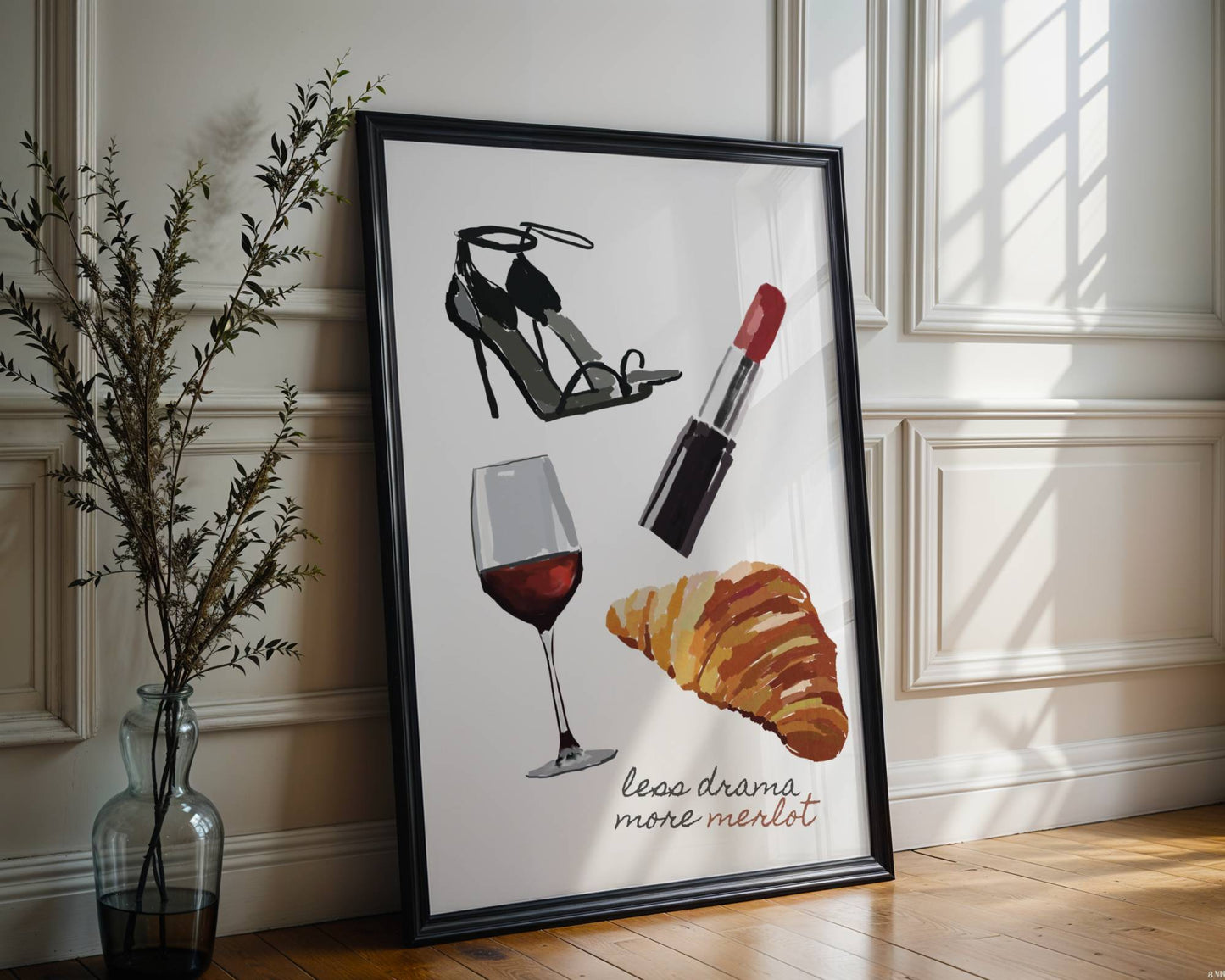 Chic "Less Drama More Merlot" Wall Art - Digital product