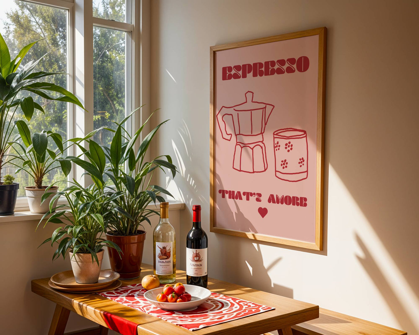 "Espresso Amore" Pink and red, doodle style print - Digital Product