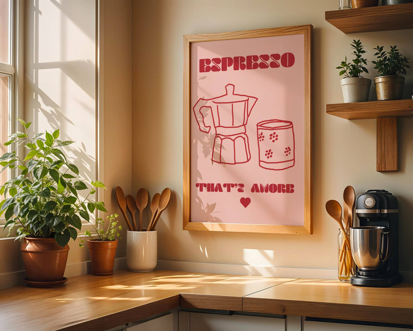 "Espresso Amore" Pink and red, doodle style print - Digital Product