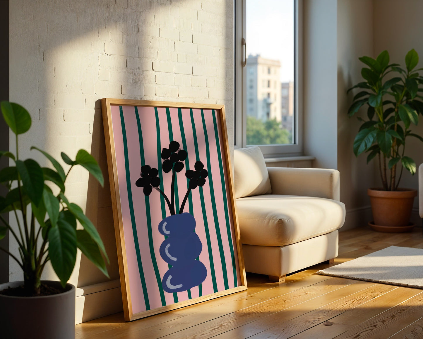 Flowers & Stripes Abstract Wall Art - Digital Product