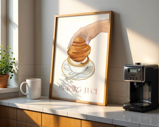 "Monday Fuel" Croissant & Coffee Breakfast Print - Digital Product