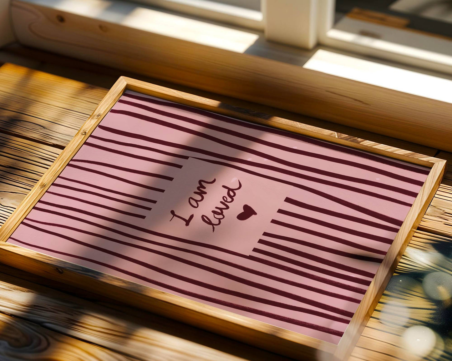 Pink & Red Striped "I Am Loved" Affirmation Print - Digital Product