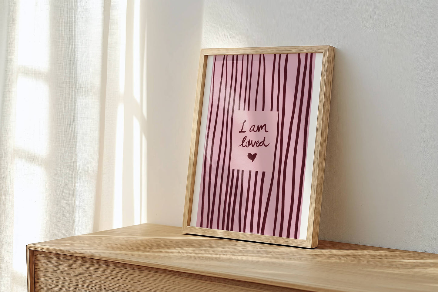 Pink & Red Striped "I Am Loved" Affirmation Print - Digital Product