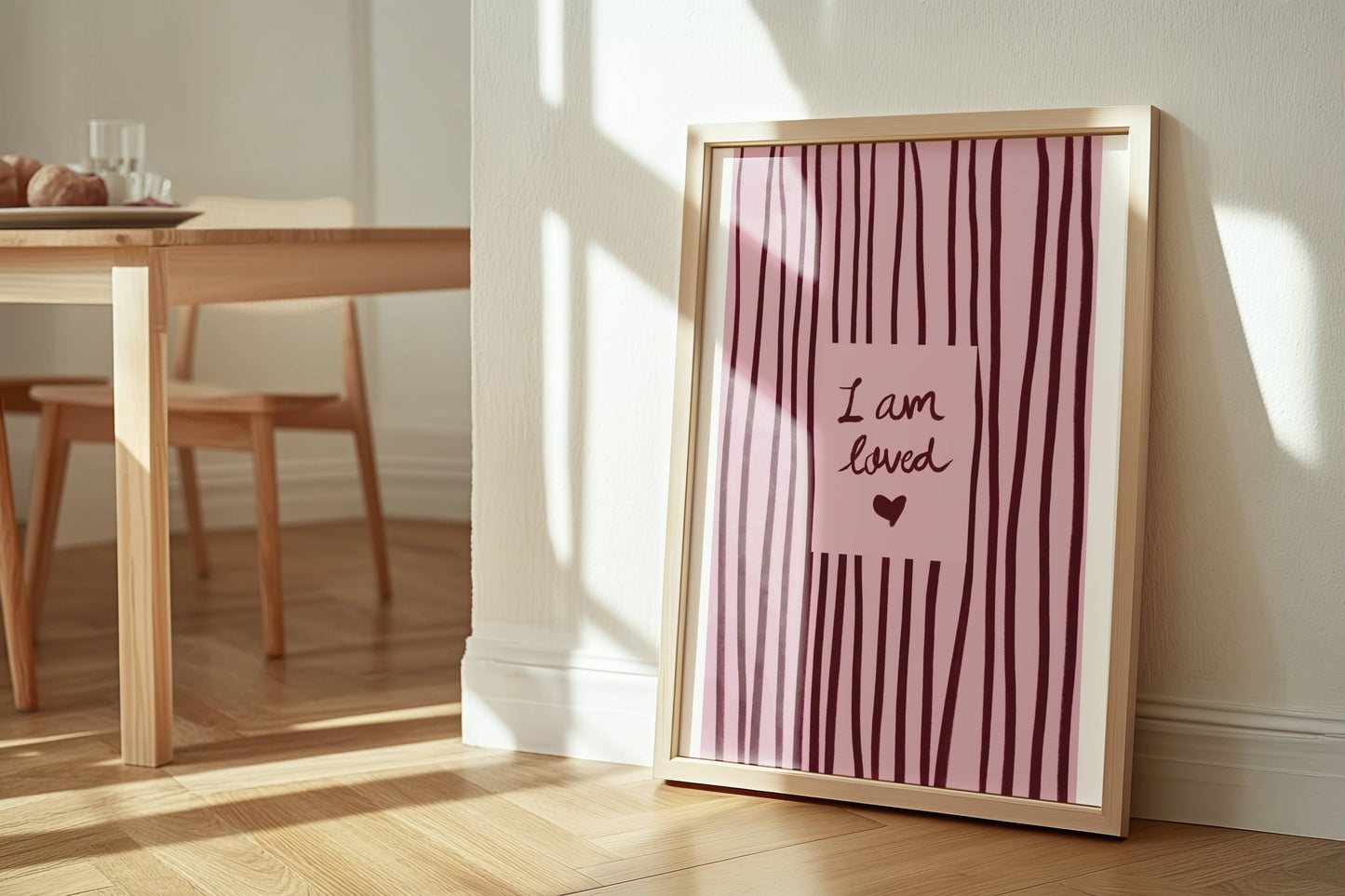 Pink & Red Striped "I Am Loved" Affirmation Print - Digital Product