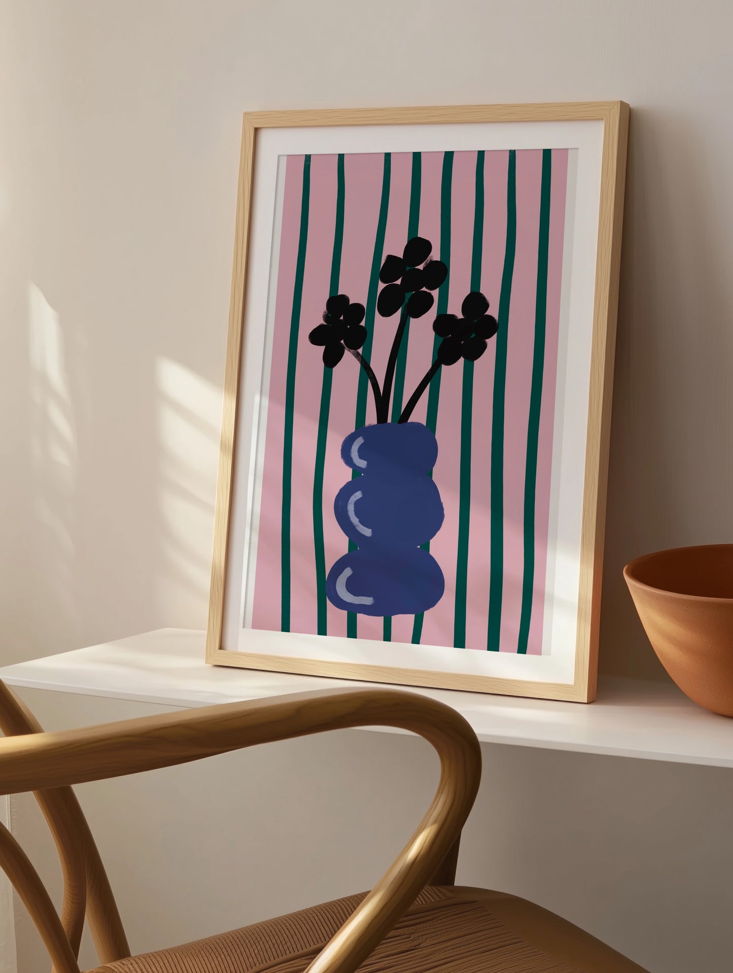 Flowers & Stripes Abstract Wall Art - Digital Product