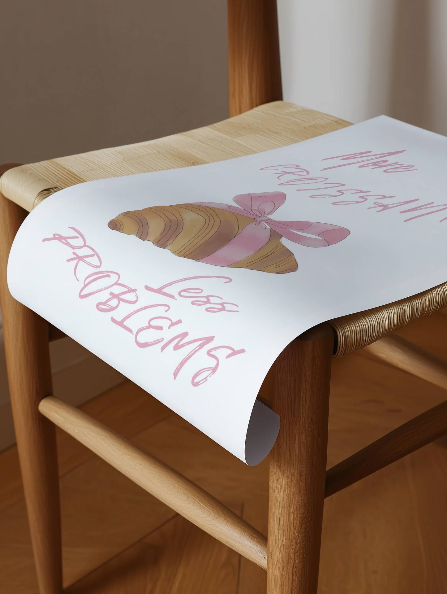 Pink Trendy "More Croissants, Less Problems" Print - Digital Product