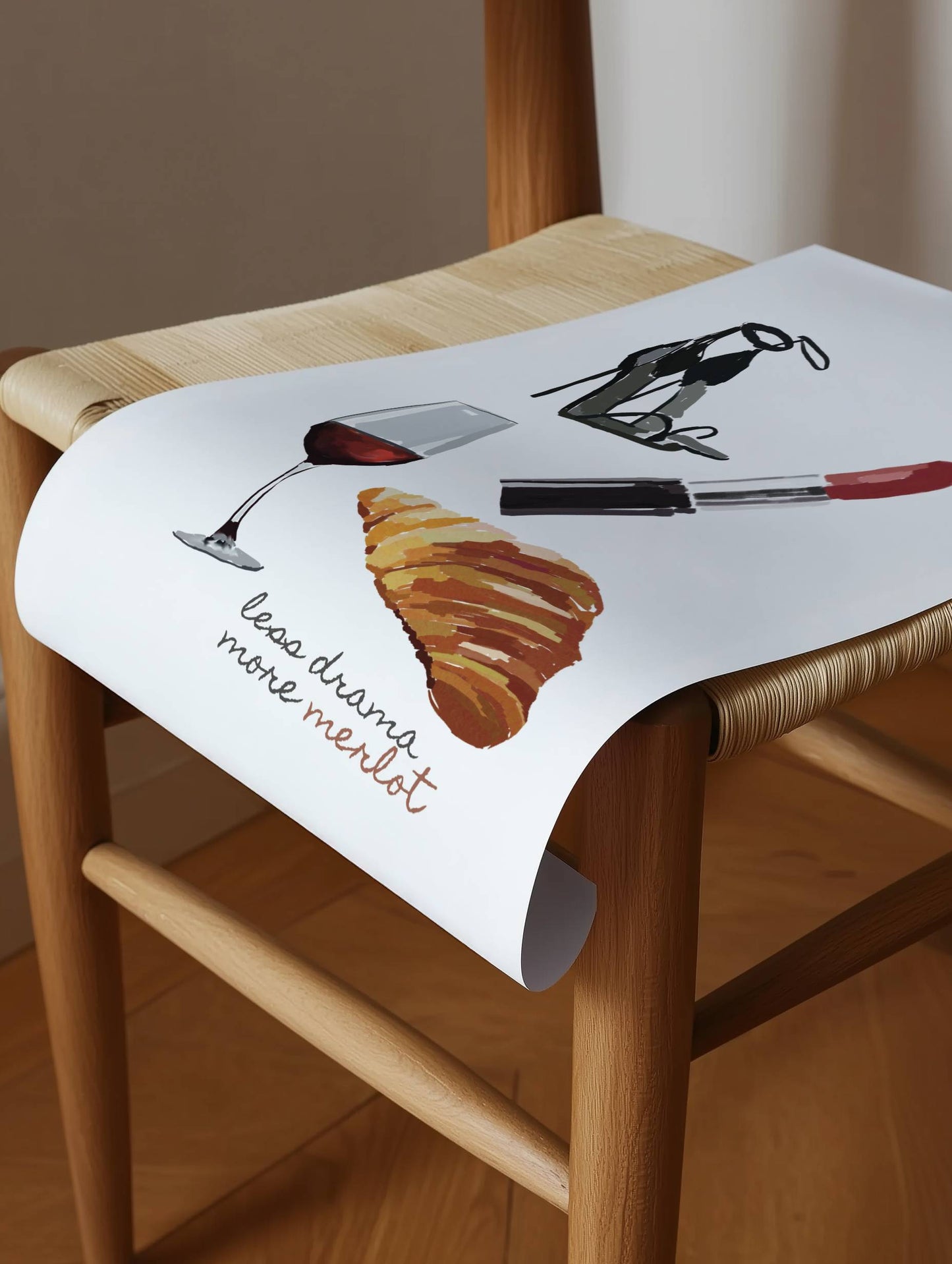 Chic "Less Drama More Merlot" Wall Art - Digital product