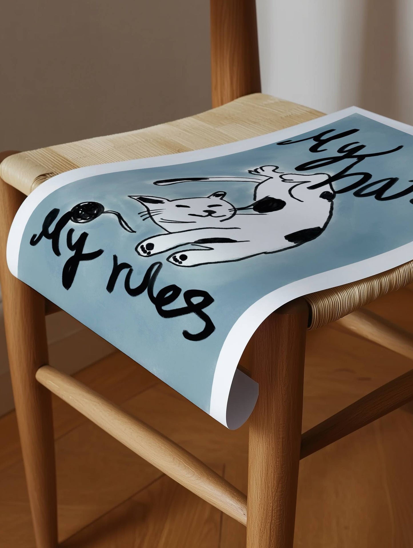 Lounging cat illustration with “My House My Rules” - Digital Product