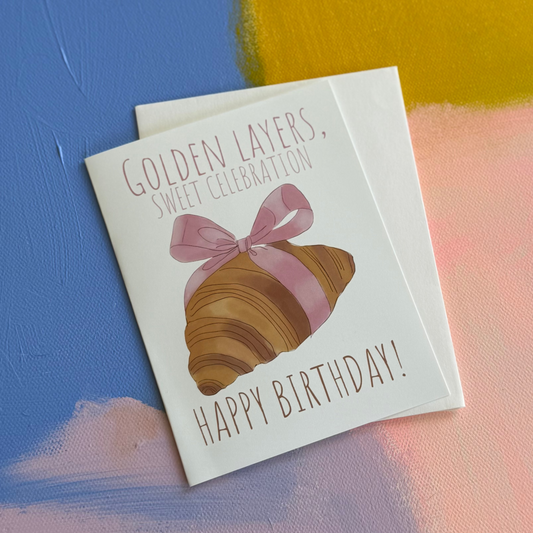 Pinky Bow Croissant - Greeting Card