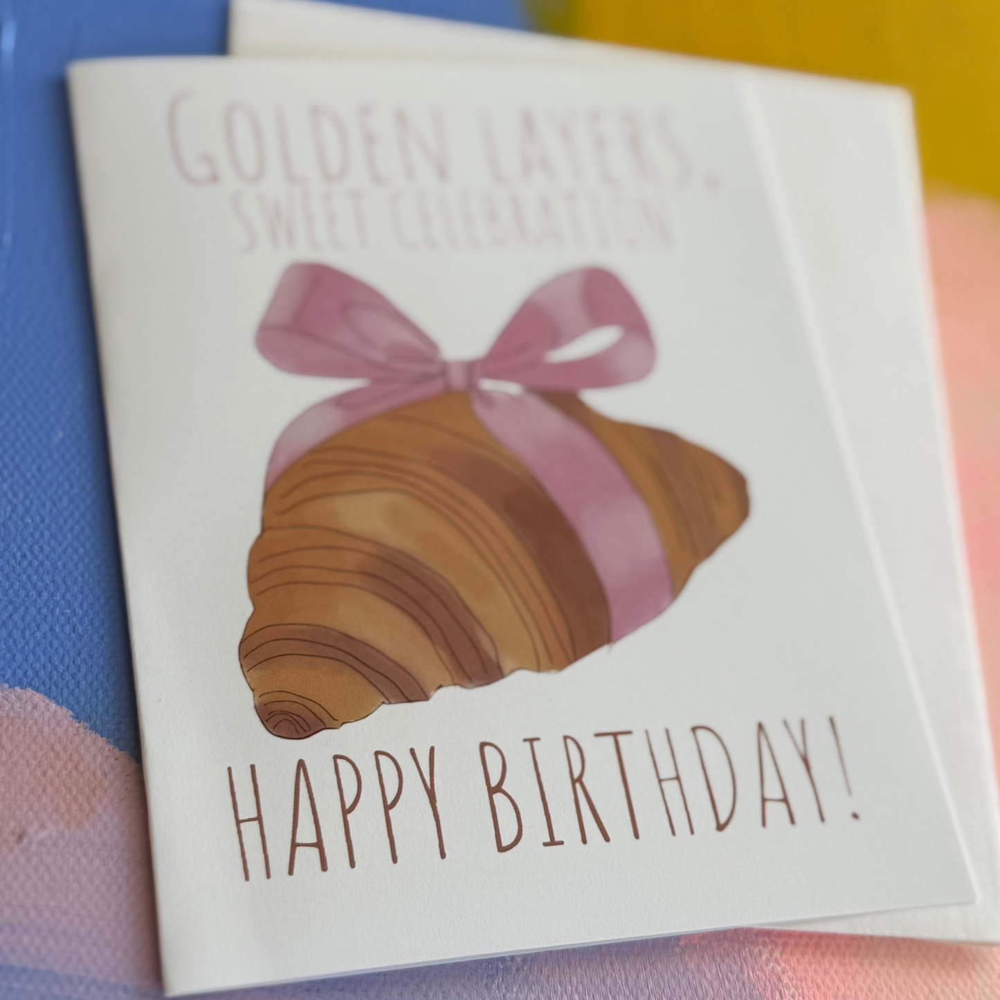 Pinky Bow Croissant - Greeting Card