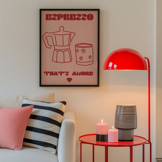 "Espresso Amore" Pink and red, doodle style print - Digital Product