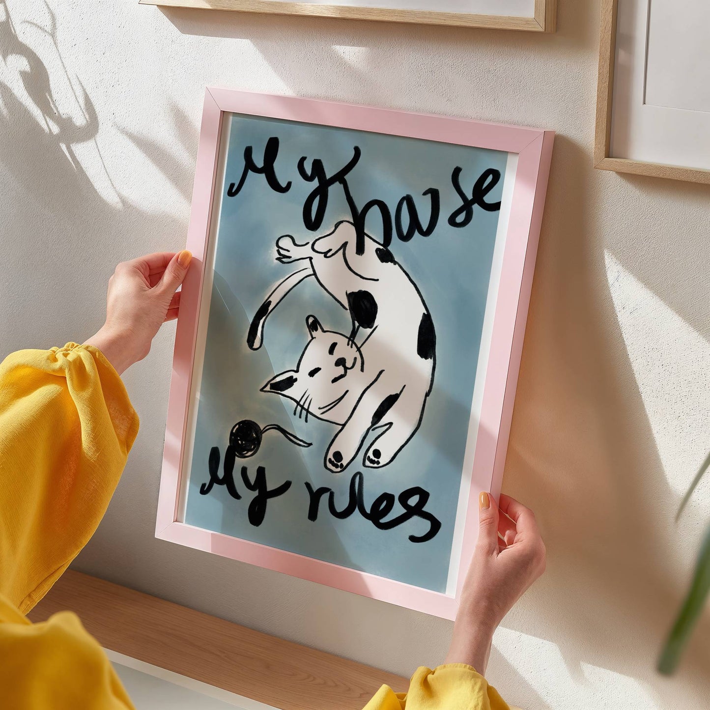 Lounging cat illustration with “My House My Rules” - Digital Product