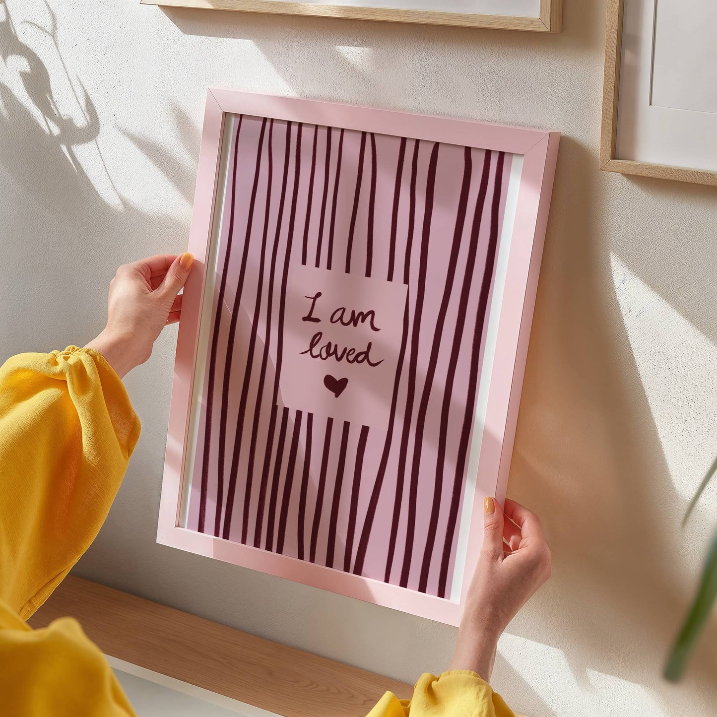 Pink & Red Striped "I Am Loved" Affirmation Print - Digital Product