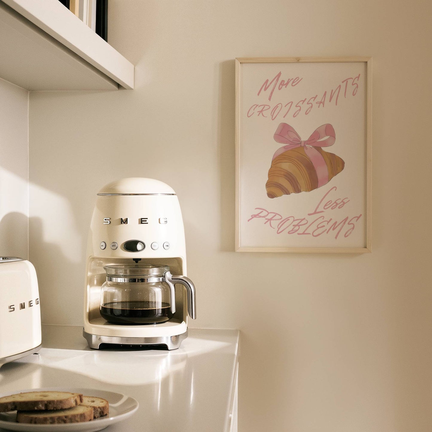 Pink Trendy "More Croissants, Less Problems" Print - Digital Product