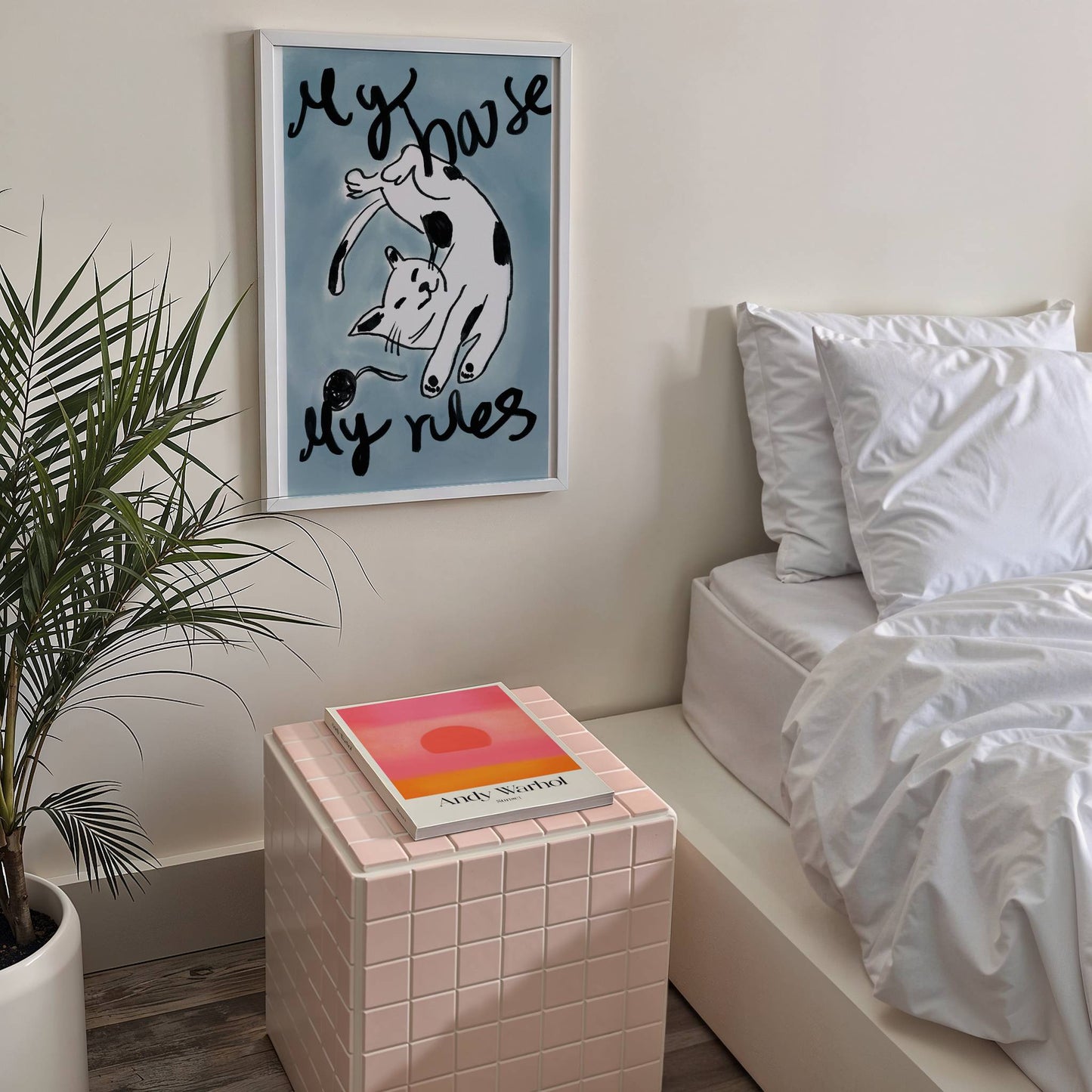Lounging cat illustration with “My House My Rules” - Digital Product