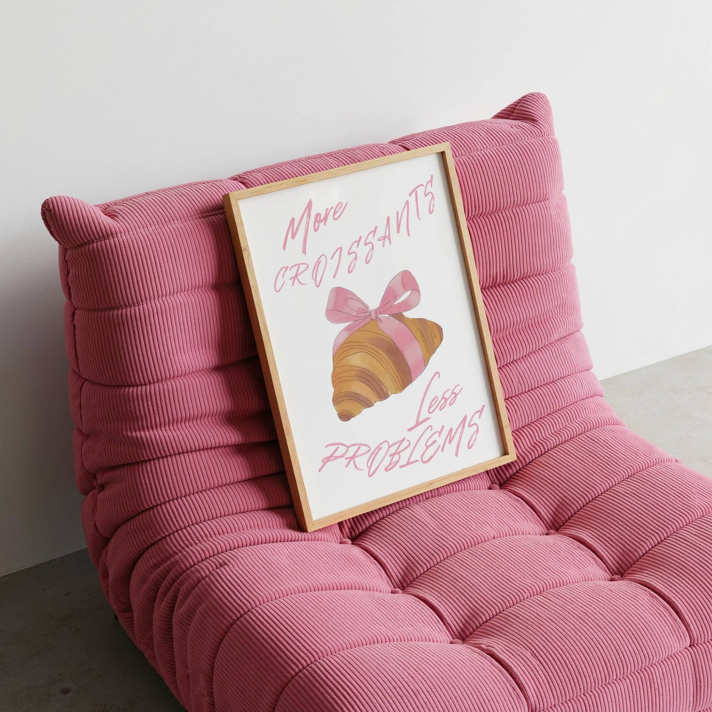 Pink Trendy "More Croissants, Less Problems" Print - Digital Product