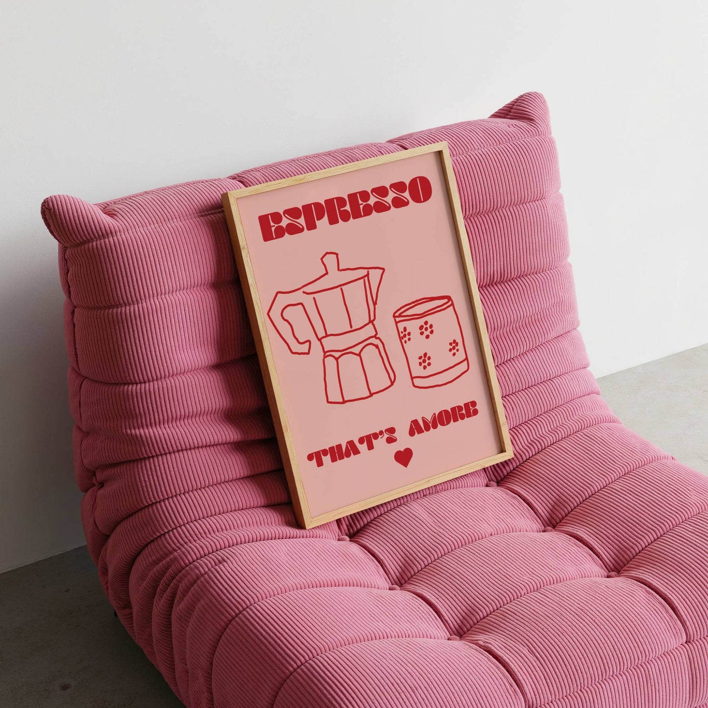 "Espresso Amore" Pink and red, doodle style print - Digital Product