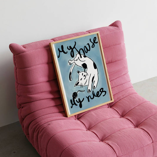 Lounging cat illustration with “My House My Rules” - Digital Product
