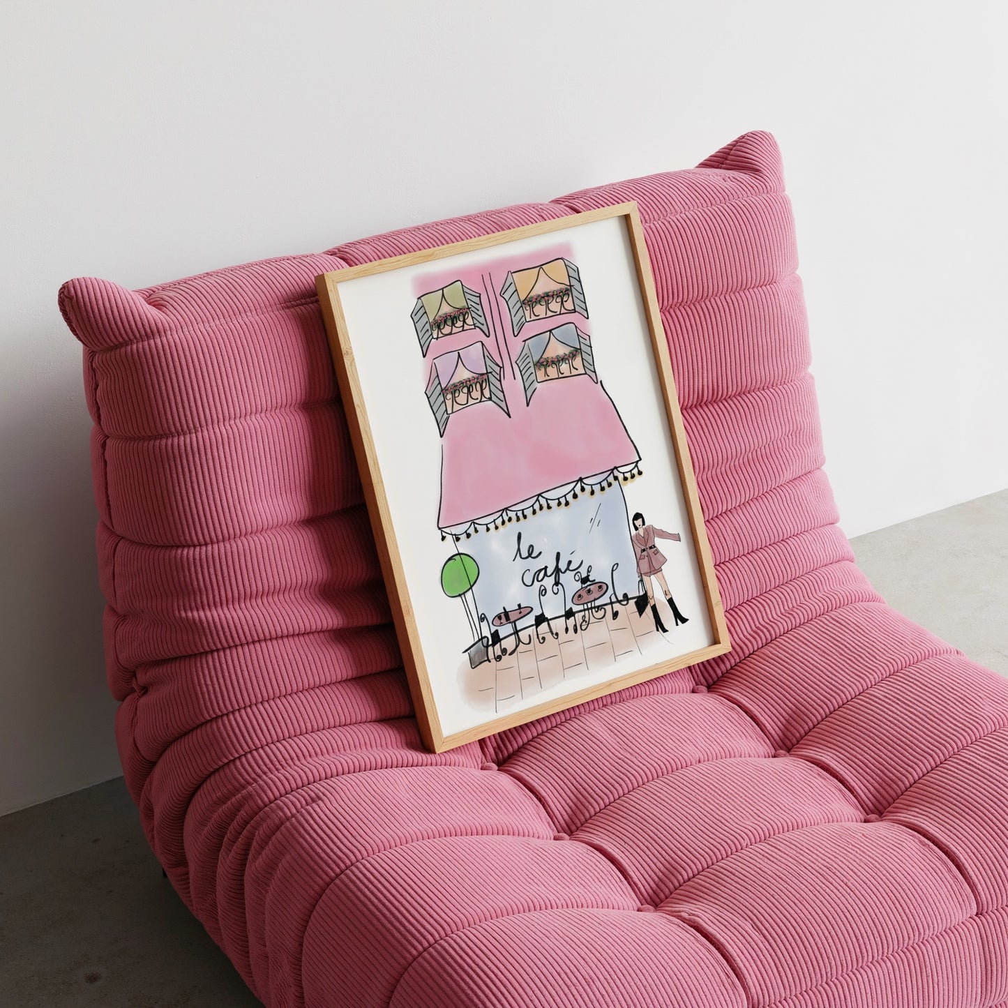Watercolor Pink French Coffee Shop Sketch Style Print - Digital Product