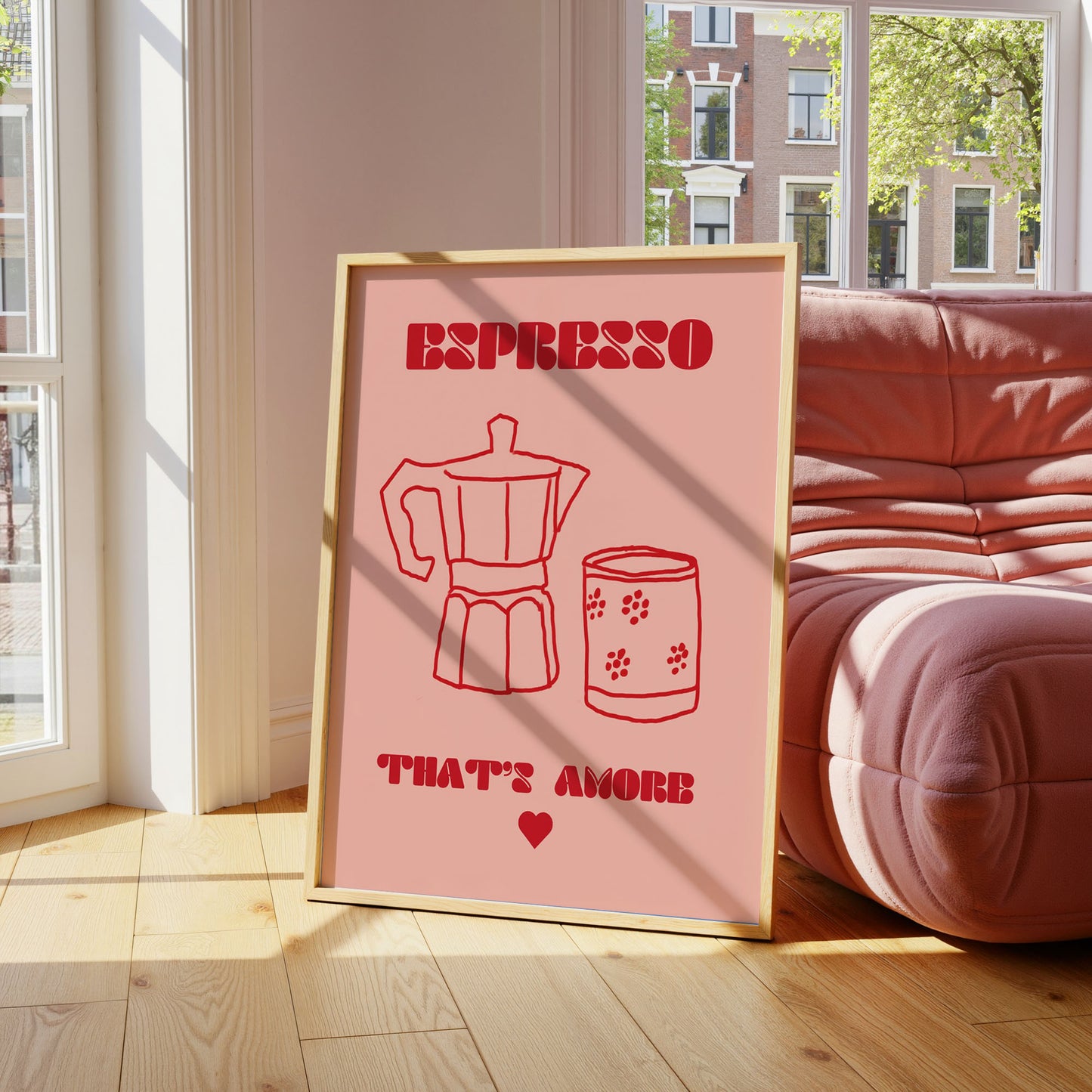 "Espresso Amore" Pink and red, doodle style print - Digital Product