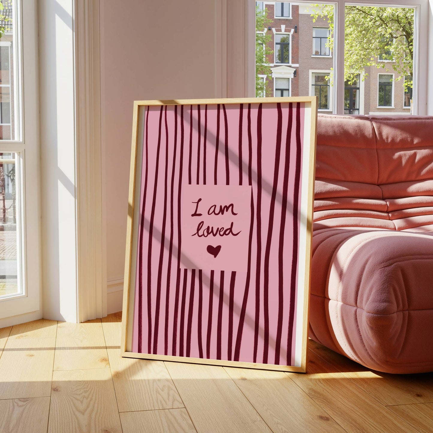Pink & Red Striped "I Am Loved" Affirmation Print - Digital Product
